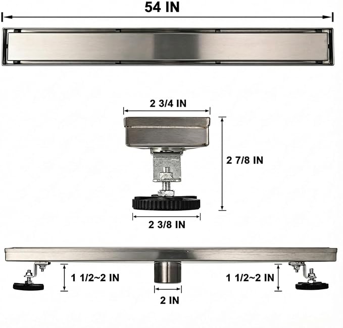 AVSIILE Linear Shower Floor Drain, 54 Inch Brushed Nickel 304 Stainless Steel Bathroom Drains Kit, Rectangular Shower Trench Drain with Reversable Tile-in Pattern Drain Cover & Hair Catcher