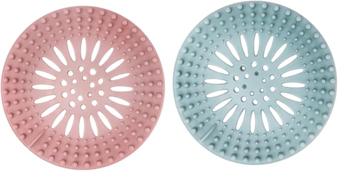 2 Pack, Drain Strainers, Hair Catcher Shower Drain Covers Protector, Flexible TPR Material, Multiple Colors for Bathroom Tub Shower and Sink,Bright-Colored (Pink, Blue)