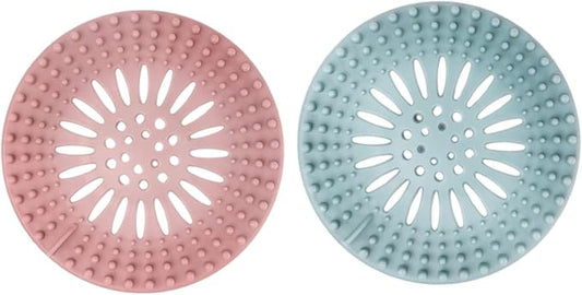 2 Pack, Drain Strainers, Hair Catcher Shower Drain Covers Protector, Flexible TPR Material, Multiple Colors for Bathroom Tub Shower and Sink,Bright-Colored (Pink, Blue)