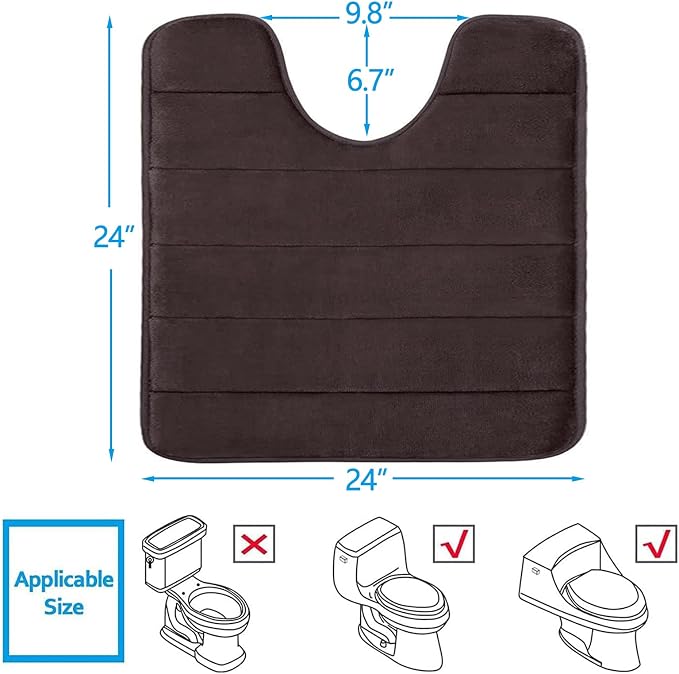 Buganda Memory Foam U-Shaped Toilet Rugs 24 x 24, Absorbent Bathroom mat | Brown, Thick Soft Machine Washable toilet mat for bathroom, Contour Bath Rugs Mat for Toilet Base