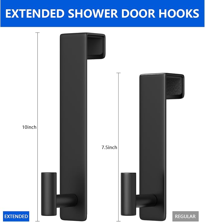 PMMASTO 10 Inch Extended Over The Door Hooks 2-Pack, Rustproof Stainless Steel Door Hanger with Non-Slip Pads for Bathroom Kitchen Entryway (Black, Fits 1-3/4" Thick Door, T Shape 2 Pack)