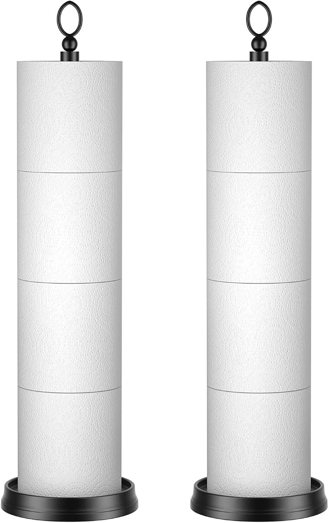 ROLABAM Toilet Paper Holder Stand with Reserve Function, Free Standing Toilet Paper Holder for Bathroom, Space Toilet 4 Rolls Toilet Paper Storage 22.5" Height (2 Pack, Matte Black)