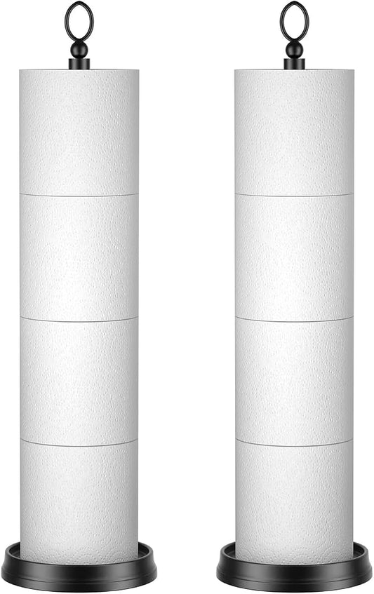 ROLABAM Toilet Paper Holder Stand with Reserve Function, Free Standing Toilet Paper Holder for Bathroom, Space Toilet 4 Rolls Toilet Paper Storage 22.5" Height (2 Pack, Matte Black)