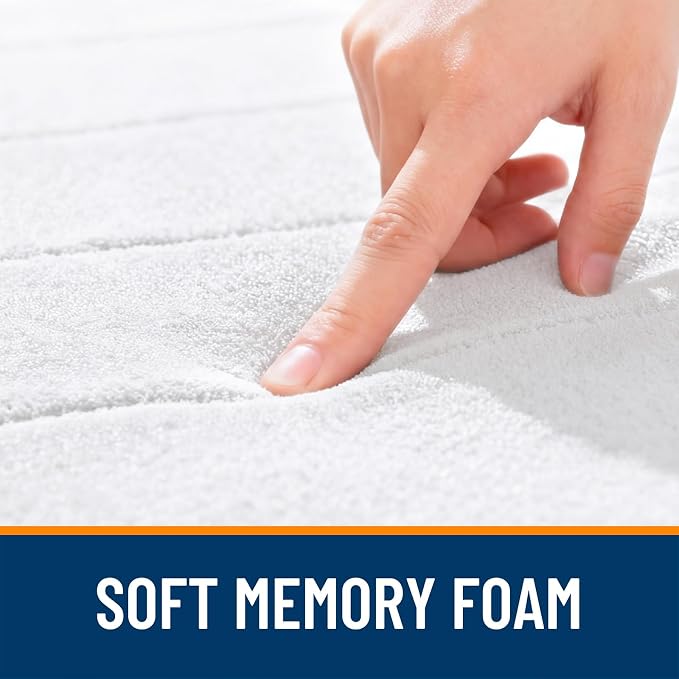 OLANLY Memory Foam Bath Mat 34x21, Super Soft and Absorbent Bathroom Rugs | White, Quick Dry Bath Rug, Machine Washable Shower Floor Mats, Bathmat Carpet for Bathroom Floor, Tub and Shower