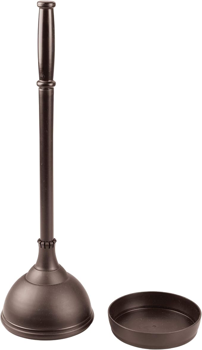 iDesign Kent Plastic Plunger with Cover Set, Bronze | 5.96" x 5.96" x 21.66", For Master, Guest, Kids', Office Bathroom, Cleaning and Storage