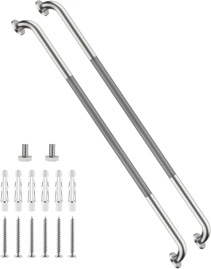 48 Inch Anti Slip Shower Grab Bar, Munzong Bathroom Grab Bar for Showers, Brushed Nickel Knurled Handicap Balance Bar,Safety Hand Rail Support Elderly Senior Assist Bath Handle