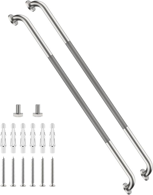 48 Inch Anti Slip Shower Grab Bar, Munzong Bathroom Grab Bar for Showers, Brushed Nickel Knurled Handicap Balance Bar,Safety Hand Rail Support Elderly Senior Assist Bath Handle