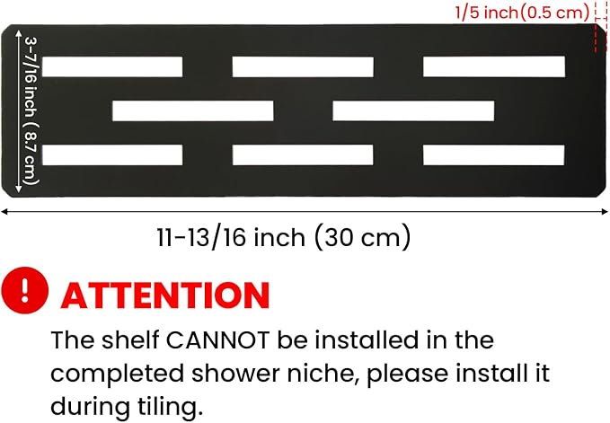 11.81 Inch Shower Niche Shelf for Prefabricated Tile Niches SUS304 Stainless Steel Shower Shelf for Tile Prefab Niche (Black)