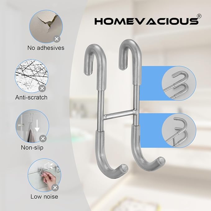 Homevacious 2 Pack Shower Door Hooks Towel Hooks for Bathroom Frameless Glass Shower Door SUS 304 Stainless Steel Drilling-Free Hanger Shower Hooks Chrome