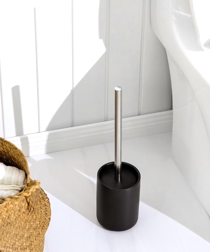 Ceramic Toilet Brush and Holder Set, Toilet Bowl Cleaner Brush | Freestanding Deep-Cleaning, Stainless Steel Handle, Small & Sturdy for Storage, Easy to Clean, Non-Scratching