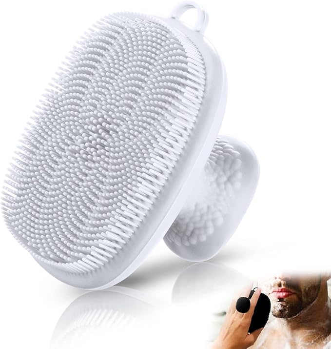 Silicone Face Scrubber for Men Facial Cleansing Brush Silicone Face Wash Brush Manual Waterproof Cleansing Skin Care Face Brushes for Cleansing and Exfoliating (White)