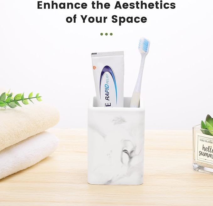 Luxspire Toothbrush Holders, Diatomite Toothbrush Cups for Bathroom, Marble | Fast Drying, Diatomaceous Earth, Electric Toothbrush Holder, Toothbrush and Toothpaste Holder, Bathroom Organizer Essentials