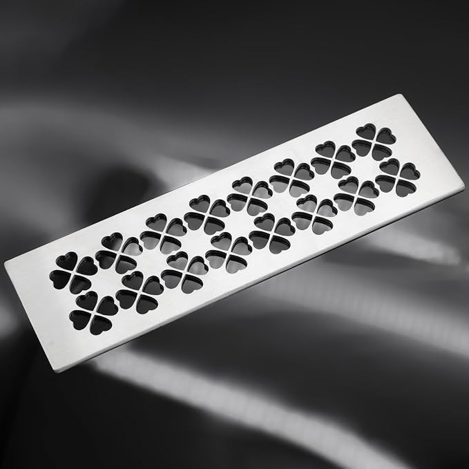 Shower Niche Shelf - 304 Stainless Steel Brushed Silver Bathroom Shelf with Lucky Clover Pattern Design, Fits 5/32" Grout Lines (11.81" L x 3.44" W)