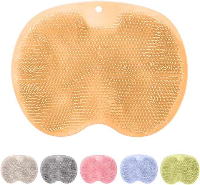 Silicone Shower Foot Scrubber Mat, Upgrade Foot Scrubber in Shower, Foot Back Cleaning Pad Back Washer Bath Wash Pad, Wall Mounted Slip Suction Cups for Bath Wash Pad (Orange)