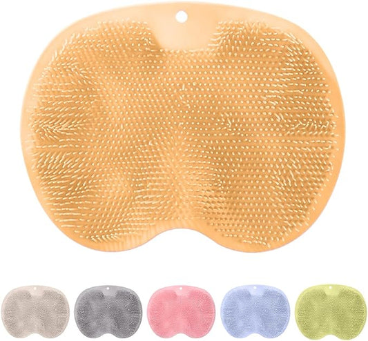 Silicone Shower Foot Scrubber Mat, Upgrade Foot Scrubber in Shower, Foot Back Cleaning Pad Back Washer Bath Wash Pad, Wall Mounted Slip Suction Cups for Bath Wash Pad (Orange)