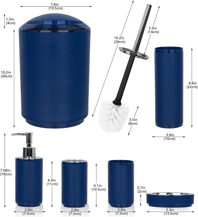 CERBIOR Bathroom Accessories Set 6 Piece Spiral Pattern Bath Ensemble,Blue | Includes Soap Dispenser, Toothbrush Holder, Toothbrush Cup, Soap Dish for Decorative Countertop and Housewarming Gift