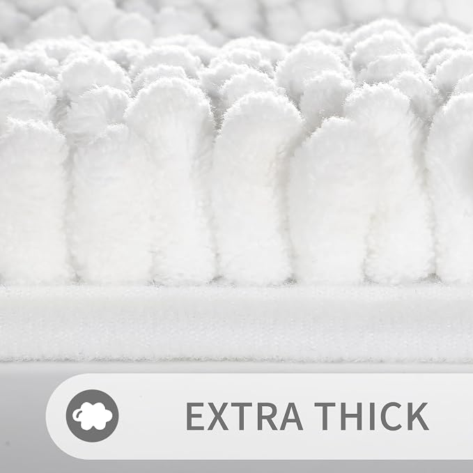 Yimobra U Shaped Toilet Rug Set, Absorbent Chenille, 32x20+24x20, White | Non Slip Machine Washable Quick Dry Bath Mat Set, Soft Plush Shower Rugs for Bathroom Floor Sink Tub and Shower Outside
