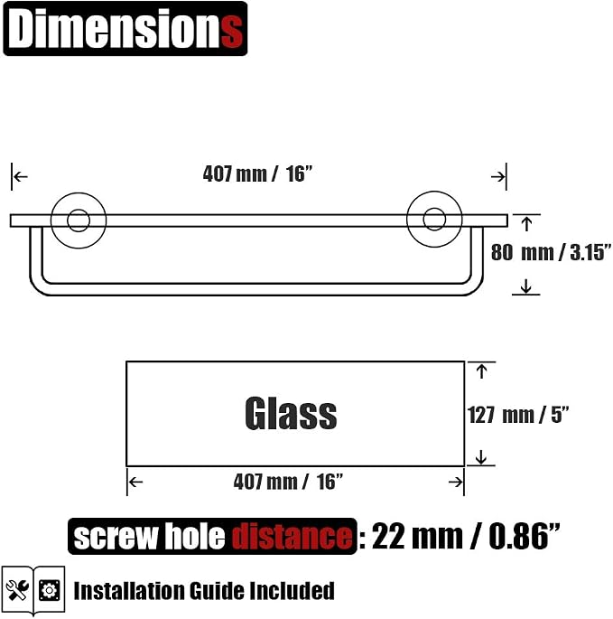 JQK Bathroom Glass Shelf, Shelf with 15 Inch Towel Bar Tempered Glass Shower Storage 16 by 5 inches, 304 Stainless Steel Champagne Bronze Wall Mount, TGS100L16-CB