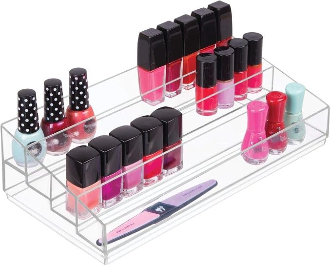 iDesign Tiered Cosmetics & Nail Polish Organizer, The Clarity Collection – 12.75 IN X 6.5IN X 3.75 IN, Clear (Pack of 4)