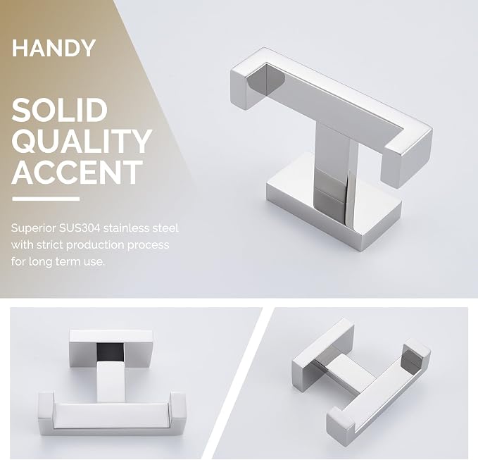 Angle Simple Bathroom Towel Hook, SUS 304 Stainless Steel Hand Towel Double Hook for Wall, Robe Coat Holder, Polished Chrome