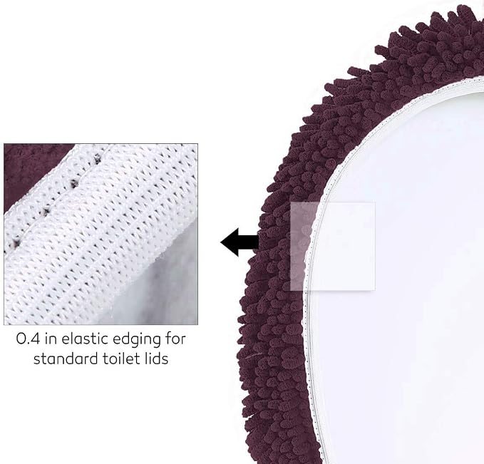 LuxUrux Toilet Lid Cover, Extra-Soft Plush Seat Washable Shaggy Microfiber Standard Toilet Lid Covers for Bathroom Machine Wash & Dry. (18 x 21 inches, Plum)