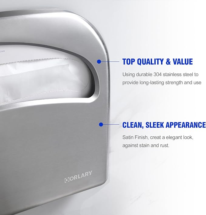 Toilet Seat Cover Dispenser Wall Mount Commercial, Half Fold Toilet Seat Cover Dispenser, 304 Stainless Steel, 16-Inch