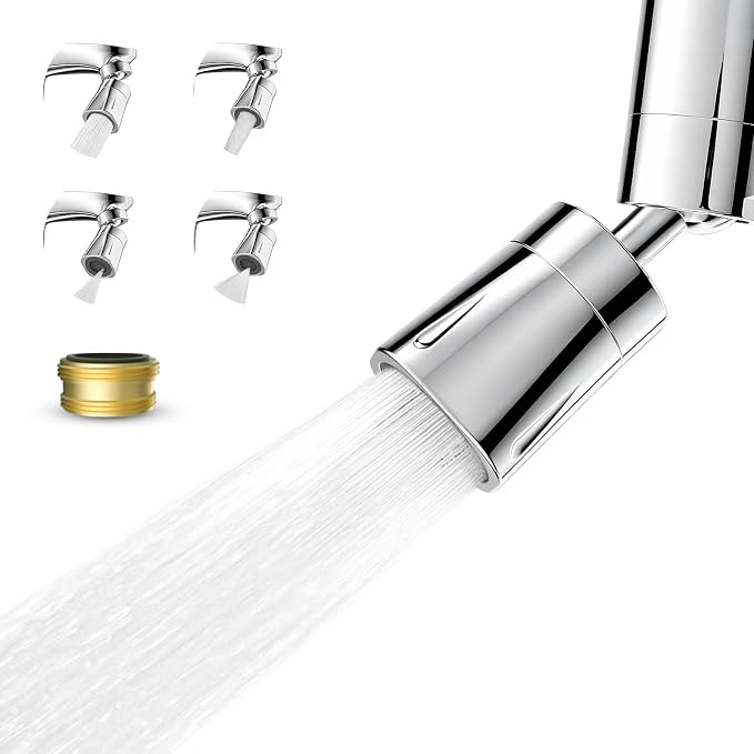 iFealClear Faucet Aerater NSF/ANSI/CAN 372 Certified, 360° Swivel 4 Modes Faucet Sprayer Attachment, 55/64" Big Angle Bathroom & Kitchen Sink Faucet Head, 2 Metal Joints, 15/16" Male Adapter, Chrome