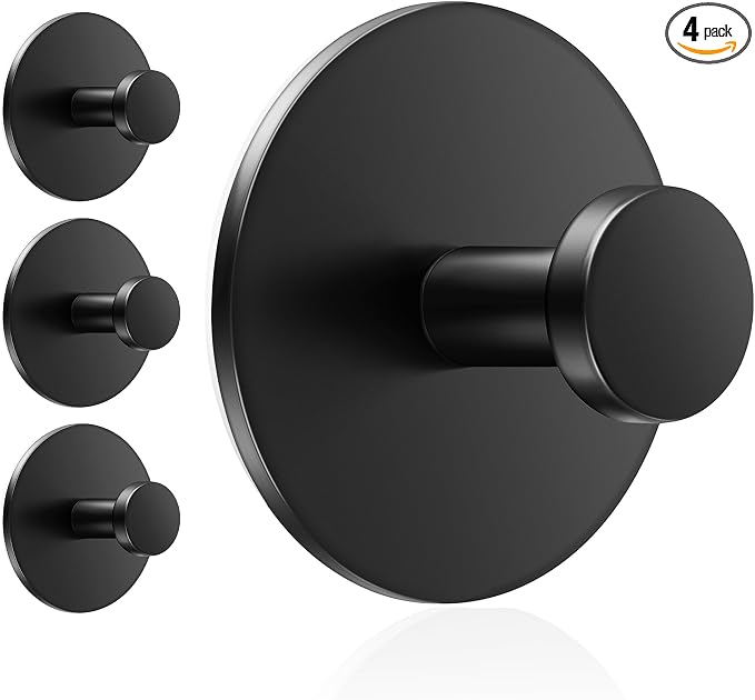 bussdis Multifunctional Towel Hooks for Bathroom Wall - Extra Sticky Stainless, Holds up to 12LB, Coat Hooks Wall Hooks, Adhesive Door Holder Hanger Shower Accessories, Matt Black Heavy Duty