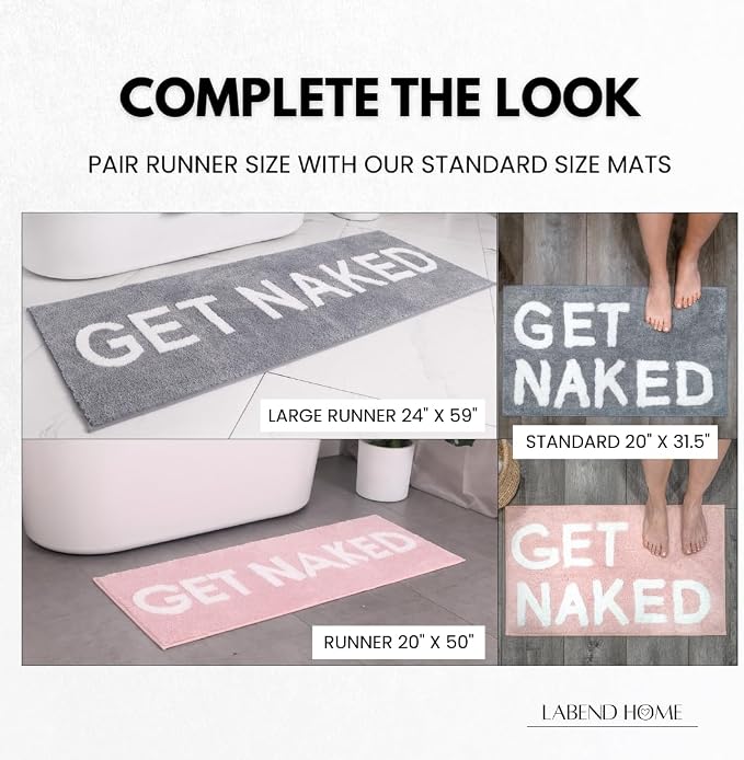 LABEND HOME Get Naked Bath Mat 20" x 31.5” - Funny Bathroom Rug, Plush Microfiber Non-Slip Backing, Machine Washable Quick-Dry Bath Decor - Pink
