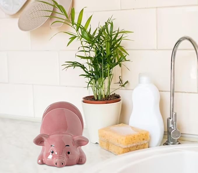 Pig Sponge Holder For Kitchen Sink Sponge Holder Ceramic Dish Sponges Holder Pink Kitchen Sponge Holders - Adorable And Functional Sink Caddy