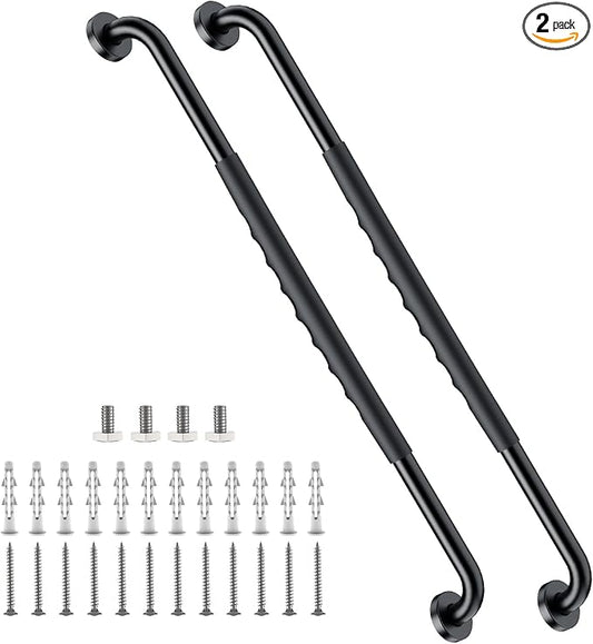 2 Pack 32 Inch Black Shower Grab Bar w/Anti Slip Rubber Grip,ZUEXT Stainless Steel Bath Grab Bar,Bathroom Balance Bar,Wall Mount Safety Handrail Support,Handicap Injury Elderly Senior Assist Handle