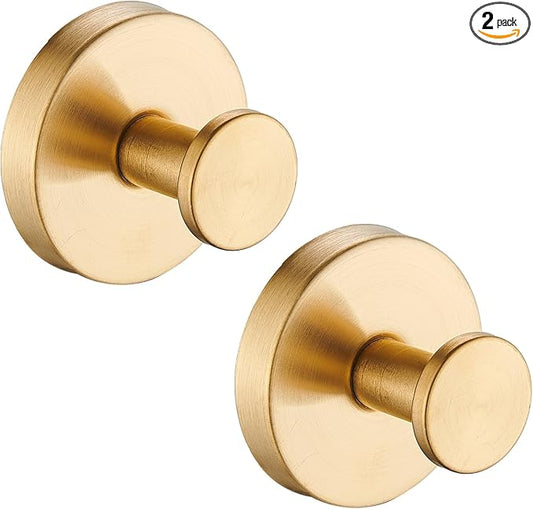 Suction Cup Hooks for Shower, Wreath Hangers for Front Door, Glass Door & Window - Strong Towel, Bath Robe, Loofah Hook Holder for Hanging up to 15 lbs - Waterproof (Gold, 2 Pack)
