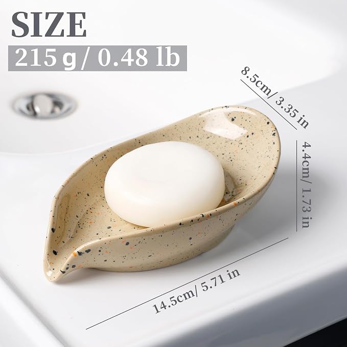 Soap Dish, Self Draining Soap Dishes 2PCS, Leaf Shape Ceramic Bar Soap Holder Drain Soap Dishes for Bathroom Sink Shower Kitchen, Easy to Clean Keeps Soap Dry, ANTIS'S HOME