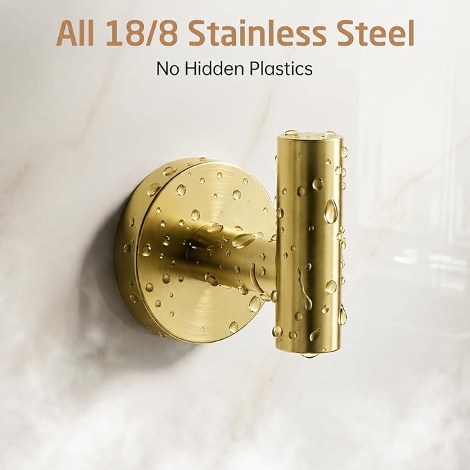 KES Wall Towel Robe Hook for Bathroom Kitchen Hanging Key Hat Coat Hooks SUS304 Stainless Steel Brushed Gold 4 Pack, A2164-BZ-P4