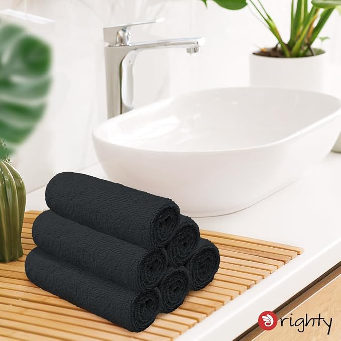 Orighty 6-Pack Black Hand Towels, 16x28 inch Microfiber Gym Towels | Quick Drying & Absorbent, Lightweight & Thin Black Yoga Towel - Multi-Purpose Camping Towel for SPA, Hotel & Bathroom