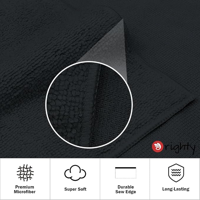 Orighty 6-Pack Black Hand Towels, 16x28 inch Microfiber Gym Towels | Quick Drying & Absorbent, Lightweight & Thin Black Yoga Towel - Multi-Purpose Camping Towel for SPA, Hotel & Bathroom