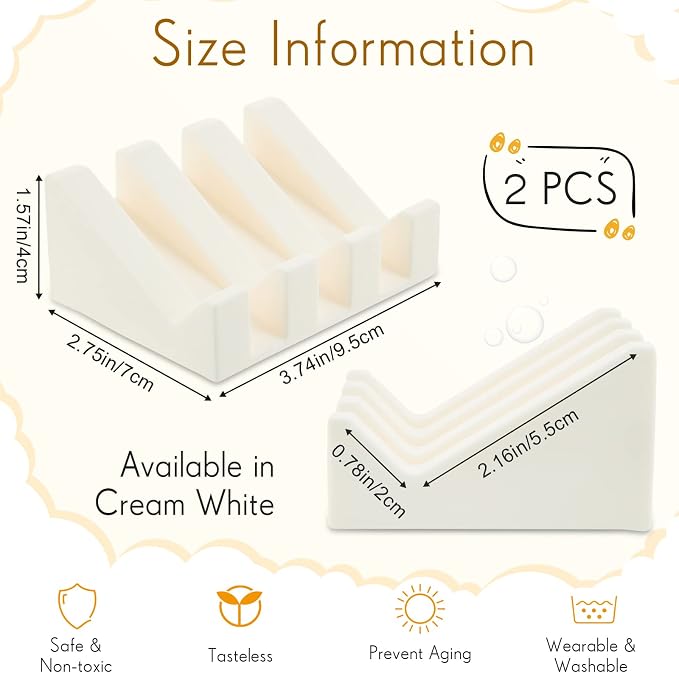 Cunhill 2 Pieces Silicone Soap Dish Self Draining Soap Dish Shower Waterfall Bar Soap Holder Tray with Drain Soap Saver for Kitchen Bathroom Accessories (Cream White)