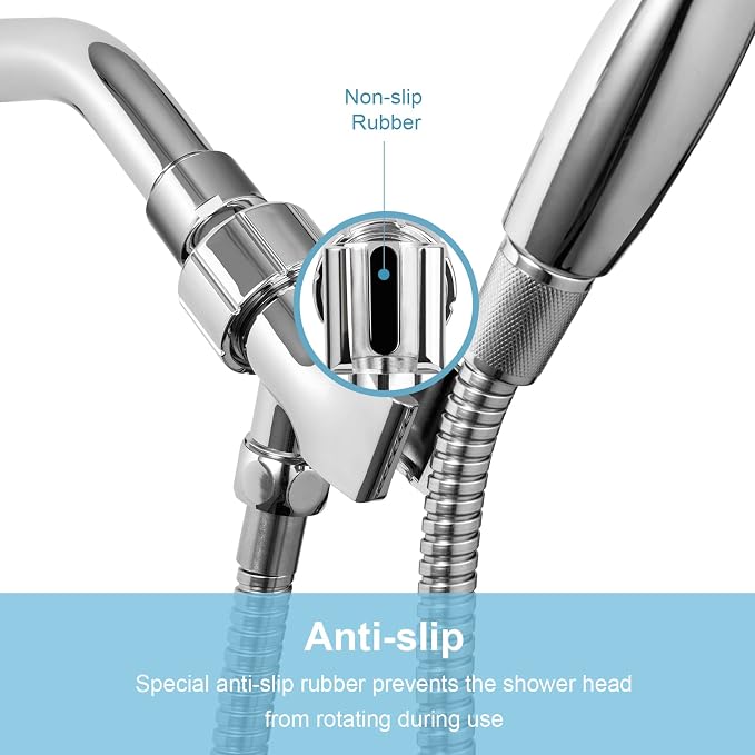 OFFO Shower Head Holder with Solid Metal Ball Joint for Handheld Shower Head, Adjustable Shower Arm Mount for Connecting Shower Arm and Shower Hose, 1/2 in IPS Female Inlet and Male Outlet, Chrome