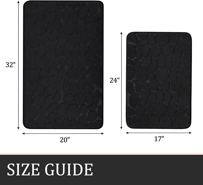 YIHOUSE Bathroom Rugs Mat Set, Memory Foam Bath Mat 2 Piece Black | 17x24&20x32, Non Slip, Water Absorbent, Washable, Bath Mat For Bathroom, Sink and Toilet