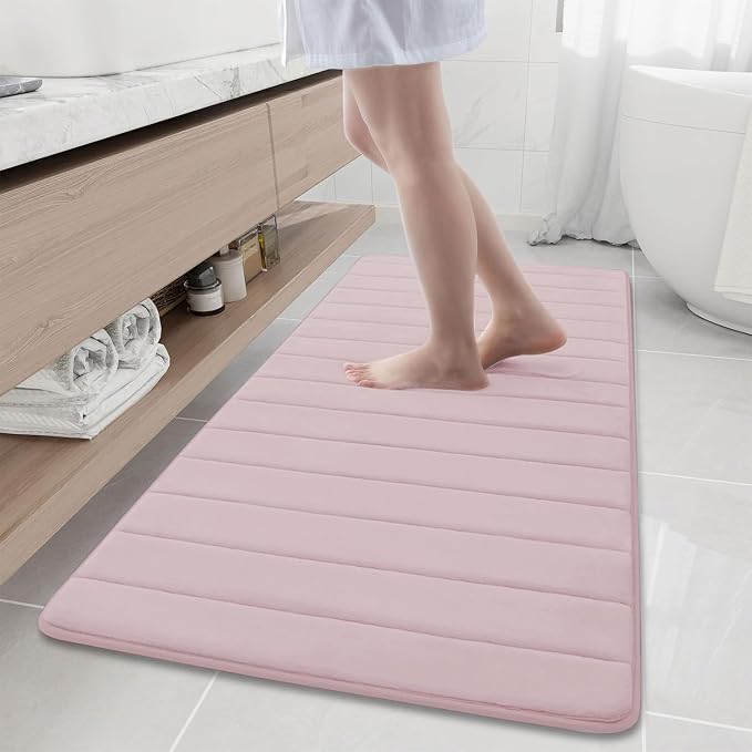 Buganda Memory Foam Bath Mat 60 x 24, Ultra Soft Absorbent Bathroom Rugs | Peach, Machine Washable Quick Dry Bath Mats for Bathroom Floor, Shower and Tub, Home Decor Accessories