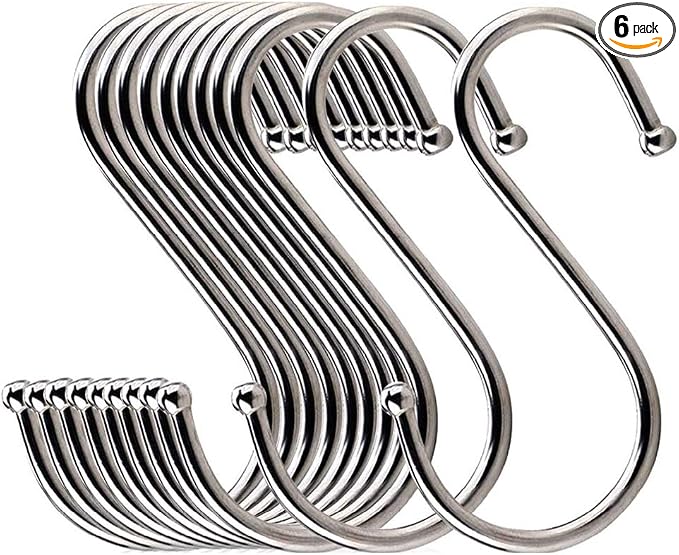 6 Pack 4.7 Inches Extra Large S Shape Hooks Heavy-Duty Metal Hanging Hooks Apply Kitchenware Bathroom Utensils Plants Towels Gardening Multiple uses Tools (Silver)