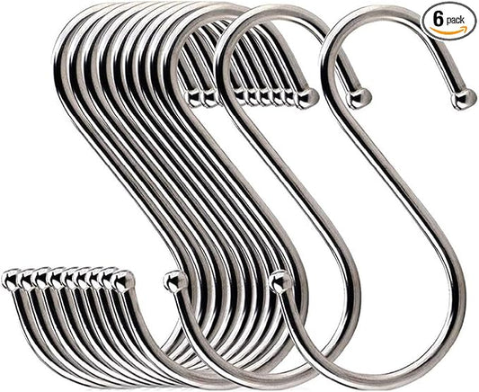 6 Pack 4.7 Inches Extra Large S Shape Hooks Heavy-Duty Metal Hanging Hooks Apply Kitchenware Bathroom Utensils Plants Towels Gardening Multiple uses Tools (Silver)