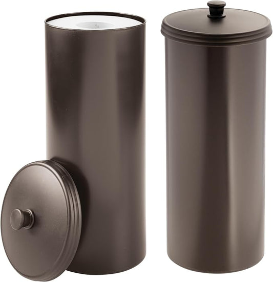 iDesign Freestanding Bathroom Toilet Paper Storage Holder, 2-Pack, Bronze | With Lid, Holds 3 Extra Rolls