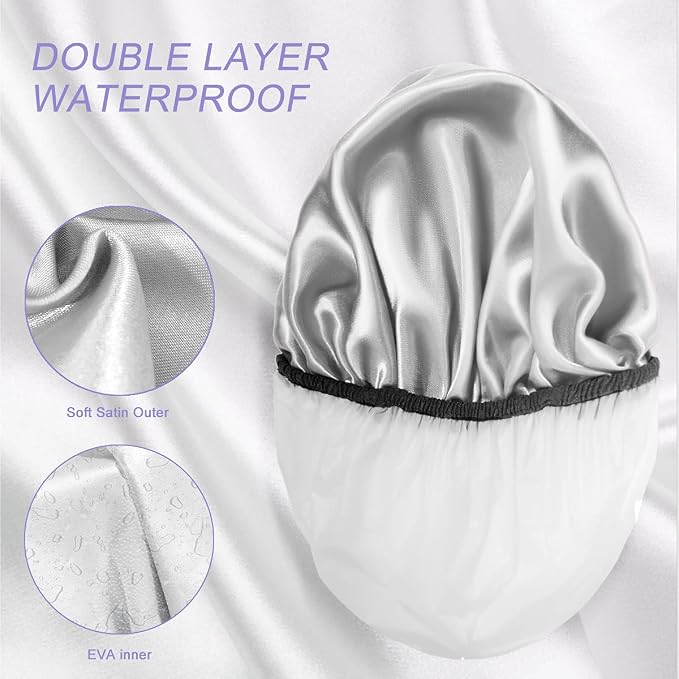 Aquior Shower Cap,Shower Caps for Women Long Hair,Silky Satin Hair Bonnet Reusable Bathing Cap,Extra Large for All Hair Length,4 Colors