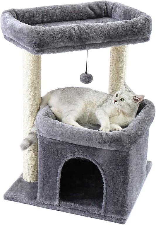 PEQULTI Cat Tree Tower for Large Indoor Cats, Extra Large Perch, Grey | Sisal wrapped scratch posts, oversized resting perch, sturdy cat tower furniture for indoor large cats