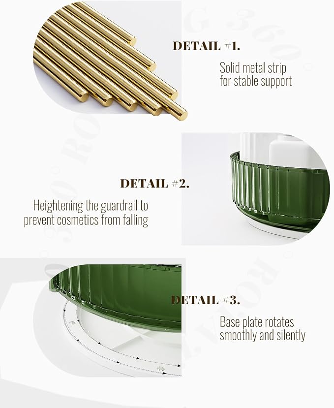 Bathroom Organizer Countertop, Rotating Makeup Organizer for Vanity, Clear Under Sink Organizers, Vanity Tray Shelf for Cosmetic, Skin Care, Perfume (Green, 2 Tier)