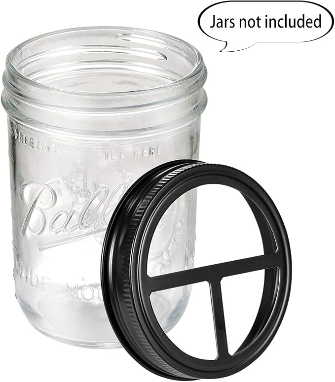 [Wide Mouth ONLY] SheeChung 2 Pack Mason Jar Toothbrush Holder Lid - Rustproof 304 Stainless Steel for Ball Mason Jar or Any Pint. Jar, Farmhouse Decor Bathroom Accessories Set - Black