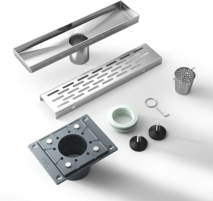 EMBATHER 12 Inches Shower Drain with Removable Strainers,PVC Shower Drain Base for Bathroom Floor Drain,Brushed Nickel Stainless Finished