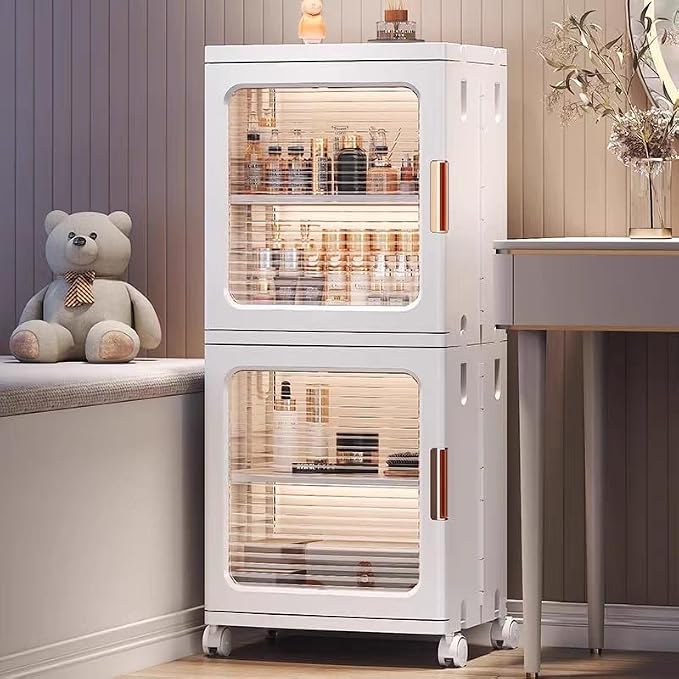 2 Layer Bathroom Storage Cabinet with Wheels and Shelf Plastic Thin Cabinets for Narrow Spaces Small Space Saver for Bathroom Laundry Living Room Beside Toilet Organization