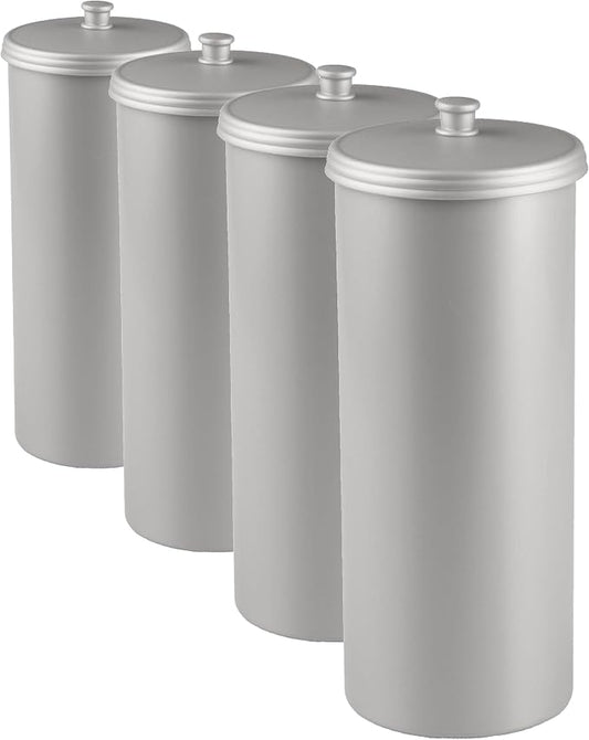 iDesign Freestanding Bathroom Toilet Paper Storage Holder with Lid for 3 Extra Rolls, Silver (Pack of 4)